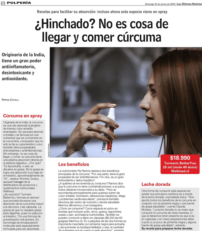 La Nutricionista Pía Ramos comenta las propiedades de la Cúrcuma para el diario Las Últimas Noticias.