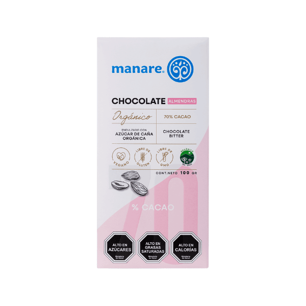 Chocolate con almendras orgánico 70% (100g) Manare
