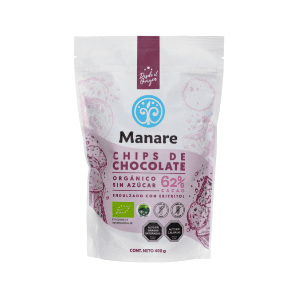 Chips de chocolate 62% cacao sin azúcar (400g) Manare